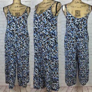 Blue Cheetah Print Capri Length Wide Leg Jumpsuit